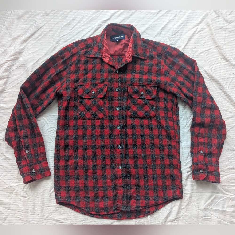 Vintage 70s 80s Wool Buffalo Check Plaid Button Down Shirt Medium